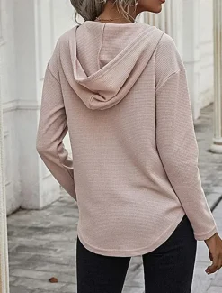 Clearance Women's Shirt Blouse Solid Color Basic Casual Long Sleeve Hooded Regular Tops Daily Black Pink Green Fall Winter Women Hoodies & Sweatshirts