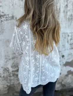 Outlet Women's Shirt Blouse Solid Color Stylish Casual Long Sleeve Shirt Collar Regular Tops Daily Buttons Eyelet White Beige Summer Spring Women Lace Tops