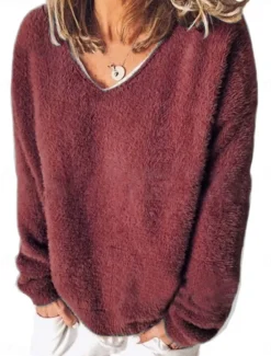 Outlet Women's Shirt Blouse Solid Color Basic Casual Long Sleeve V Neck Regular Tops Daily Patchwork Wine Blue Gray Spring & Fall Women Pullovers & Tops