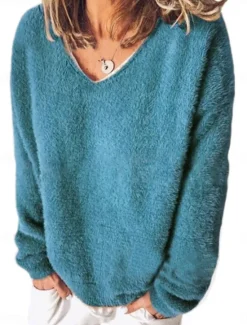 Outlet Women's Shirt Blouse Solid Color Basic Casual Long Sleeve V Neck Regular Tops Daily Patchwork Wine Blue Gray Spring & Fall Women Pullovers & Tops