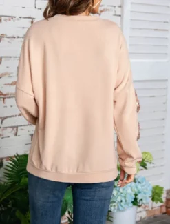 New Women's Shirt Blouse Solid Color Basic Casual Long Sleeve Crew Neck Regular Tops Daily Sequins Patchwork Bow White Beige Fall Winter Women Blouses & Shirts