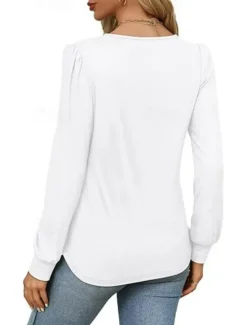 Hot Women's Shirt Blouse Solid Color Basic Casual Long Sleeve Crew Neck Regular Tops Daily Ruched Black White Pink Wine Blue Summer Spring Women Blouses & Shirts