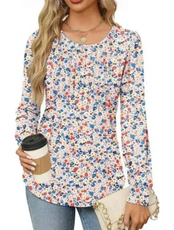 Hot Women's Shirt Blouse Solid Color Basic Casual Long Sleeve Crew Neck Regular Tops Daily Ruched Black White Pink Wine Blue Summer Spring Women Blouses & Shirts