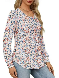 Hot Women's Shirt Blouse Solid Color Basic Casual Long Sleeve Crew Neck Regular Tops Daily Ruched Black White Pink Wine Blue Summer Spring Women Blouses & Shirts