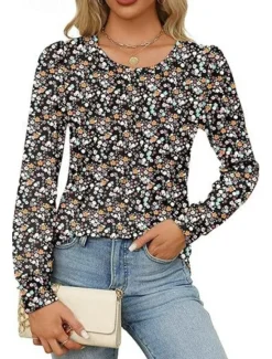 Hot Women's Shirt Blouse Solid Color Basic Casual Long Sleeve Crew Neck Regular Tops Daily Ruched Black White Pink Wine Blue Summer Spring Women Blouses & Shirts