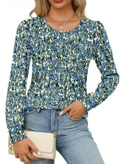 Hot Women's Shirt Blouse Solid Color Basic Casual Long Sleeve Crew Neck Regular Tops Daily Ruched Black White Pink Wine Blue Summer Spring Women Blouses & Shirts
