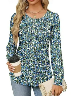 Hot Women's Shirt Blouse Solid Color Basic Casual Long Sleeve Crew Neck Regular Tops Daily Ruched Black White Pink Wine Blue Summer Spring Women Blouses & Shirts