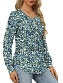 Hot Women's Shirt Blouse Solid Color Basic Casual Long Sleeve Crew Neck Regular Tops Daily Ruched Black White Pink Wine Blue Summer Spring Women Blouses & Shirts