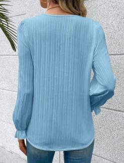 Clearance Women's Shirt Blouse Solid Color Stylish Casual Long Sleeve V Neck Regular Tops Daily Lace Patchwork White Blue Purple Fuchsia Summer Spring Women Lace Tops