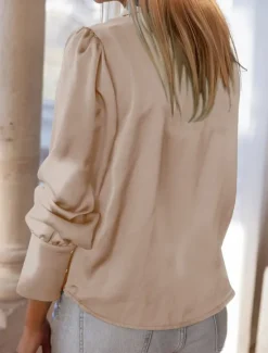 Women's Shirt Blouse Solid Color Basic Casual Long Sleeve Shirt Collar Regular Tops Daily Buttons Black Blue Beige Fall Winter Women Blouses & Shirts