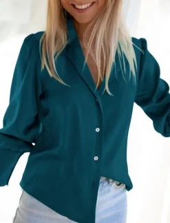 Women's Shirt Blouse Solid Color Basic Casual Long Sleeve Shirt Collar Regular Tops Daily Buttons Black Blue Beige Fall Winter Women Blouses & Shirts