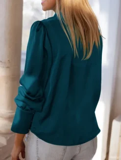 Women's Shirt Blouse Solid Color Basic Casual Long Sleeve Shirt Collar Regular Tops Daily Buttons Black Blue Beige Fall Winter Women Blouses & Shirts