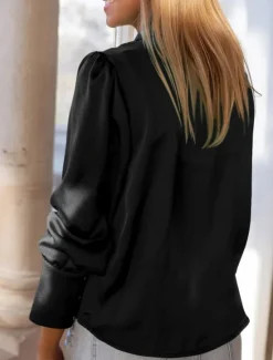 Women's Shirt Blouse Solid Color Basic Casual Long Sleeve Shirt Collar Regular Tops Daily Buttons Black Blue Beige Fall Winter Women Blouses & Shirts