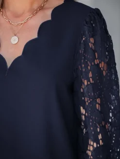 Women's Shirt Blouse Solid Color Basic Casual Long Sleeve V Neck Regular Tops Daily Lace Patchwork Navy Blue Green Beige Summer Spring Women Lace Tops