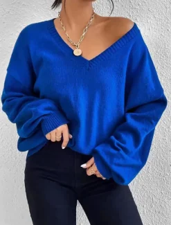 Best Women's Shirt Blouse Solid Color Basic Casual Long Sleeve V Neck Regular Tops Daily Fall Winter Women Pullovers & Tops