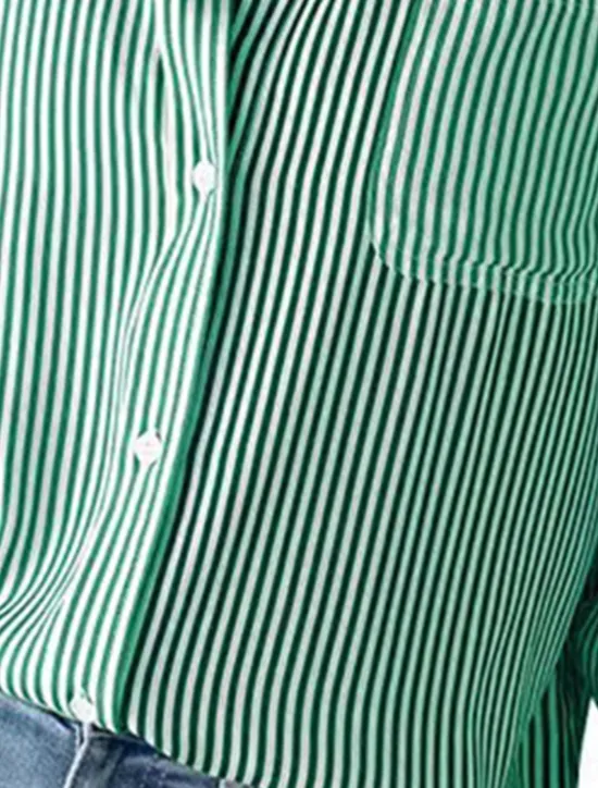 Hot Women's Shirt Blouse Striped Stylish Casual Long Sleeve Shirt Collar Regular Tops Daily Buttons Pocket Pink Blue Green Khaki Summer Spring Women Blouses & Shirts