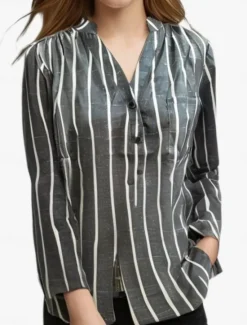 New Women's Shirt Blouse Striped Stylish Casual Long Sleeve Shirt Collar Regular Tops Daily Buttons Print White Khaki Gray Summer Spring Women Blouses & Shirts