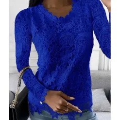 Outlet Women's Shirt Blouse White Eyelet Tops Black White Pink Plain Lace Long Sleeve Work Streetwear Casual Round Neck Regular Floral S Women Lace Tops
