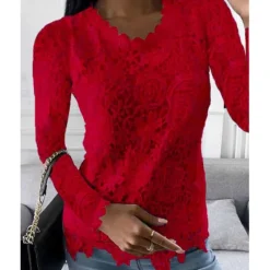 Outlet Women's Shirt Blouse White Eyelet Tops Black White Pink Plain Lace Long Sleeve Work Streetwear Casual Round Neck Regular Floral S Women Lace Tops