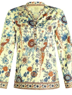 Sale Women's Shirt Blouse Yellow Pink Dusty Rose Graphic Floral Button Print Long Sleeve Daily Holiday Vintage Boho Streetwear Round Neck Regular Boho S Women Boho Tops