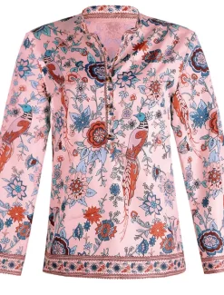 Sale Women's Shirt Blouse Yellow Pink Dusty Rose Graphic Floral Button Print Long Sleeve Daily Holiday Vintage Boho Streetwear Round Neck Regular Boho S Women Boho Tops