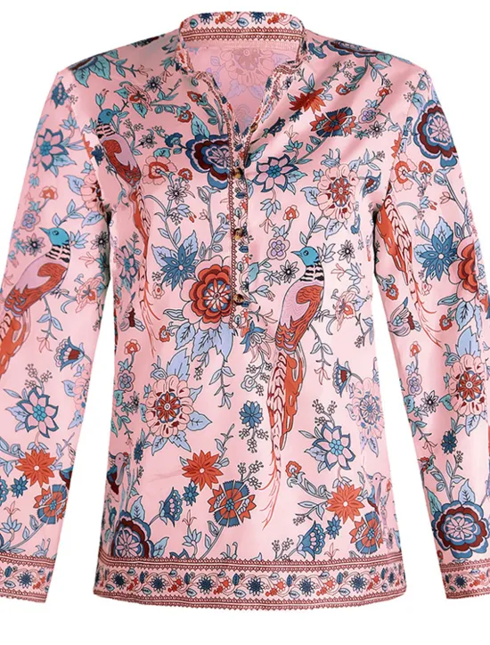 Sale Women's Shirt Blouse Yellow Pink Dusty Rose Graphic Floral Button Print Long Sleeve Daily Holiday Vintage Boho Streetwear Round Neck Regular Boho S Women Boho Tops