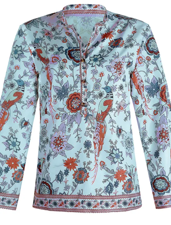 Sale Women's Shirt Blouse Yellow Pink Dusty Rose Graphic Floral Button Print Long Sleeve Daily Holiday Vintage Boho Streetwear Round Neck Regular Boho S Women Boho Tops