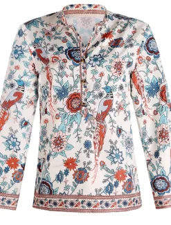 Sale Women's Shirt Blouse Yellow Pink Dusty Rose Graphic Floral Button Print Long Sleeve Daily Holiday Vintage Boho Streetwear Round Neck Regular Boho S Women Boho Tops