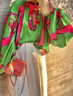 Women's Shirt Boho Shirt Blouse Peasant Blouse Boho Print Long Sleeve Regular Tops Casual Holiday Summer Spring Women Boho Tops