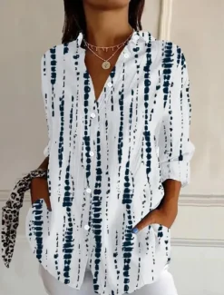 Best Women's Shirt Button Down Tunic Shirt Collar Long Sleeve Floral Graphic Geometric Casual Regular Tops Work Daily s Print White Pink Sky Blue Green Rose Pink Spring Fall Winter Women Boho Tops