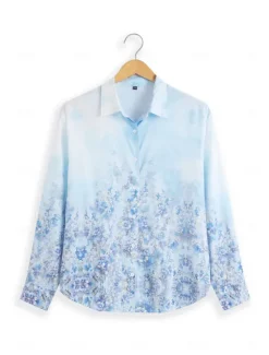 Hot Women's Shirt Button Down Tunic Shirt Collar Long Sleeve Fashion Floral s Print Regular Tops Casual Holiday Blue Green Khaki Spring & Fall Women Spring Tops