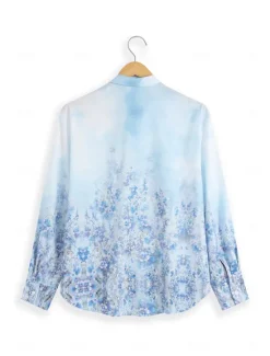 Hot Women's Shirt Button Down Tunic Shirt Collar Long Sleeve Fashion Floral s Print Regular Tops Casual Holiday Blue Green Khaki Spring & Fall Women Spring Tops