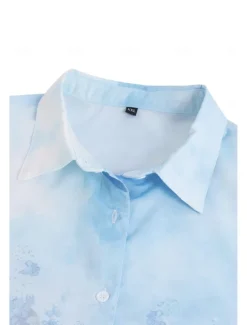 Hot Women's Shirt Button Down Tunic Shirt Collar Long Sleeve Fashion Floral s Print Regular Tops Casual Holiday Blue Green Khaki Spring & Fall Women Spring Tops