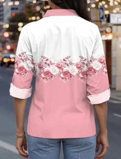 Discount Women's Shirt Button Down Tunic Shirt Collar Long Sleeve Floral Casual Regular Tops Work Daily s Print Spring Fall Winter Women Blouses & Shirts