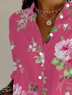 Hot Women's Shirt Button Down Tunic Shirt Collar Long Sleeve Floral Graphic Vintage Tropical Daily Regular Tops Work Daily Holiday s Print Spring Women Blouses & Shirts