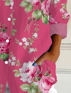 Hot Women's Shirt Button Down Tunic Shirt Collar Long Sleeve Floral Graphic Vintage Tropical Daily Regular Tops Work Daily Holiday s Print Spring Women Blouses & Shirts