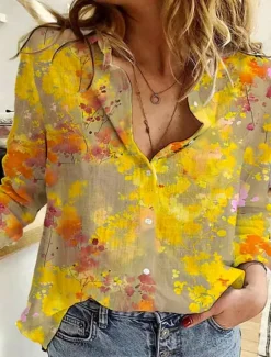 Sale Women's Shirt Button Down Tunic Shirt Collar Long Sleeve Floral Daily Stylish Long Tops Daily s Print Spring Fall Women Blouses & Shirts|Spring Tops