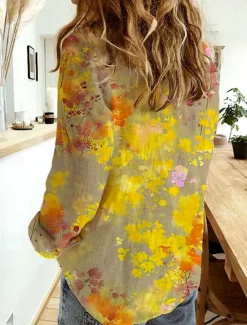 Sale Women's Shirt Button Down Tunic Shirt Collar Long Sleeve Floral Daily Stylish Long Tops Daily s Print Spring Fall Women Blouses & Shirts|Spring Tops