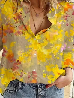 Sale Women's Shirt Button Down Tunic Shirt Collar Long Sleeve Floral Daily Stylish Long Tops Daily s Print Spring Fall Women Blouses & Shirts|Spring Tops