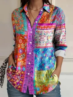 Women's Shirt Button Down Tunic Shirt Collar Long Sleeve Floral Bohemia Tropical Casual Regular Tops Daily Holiday Going out s Print Spring Women Spring Tops