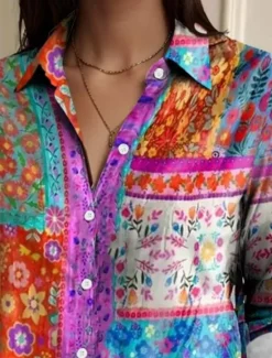 Women's Shirt Button Down Tunic Shirt Collar Long Sleeve Floral Bohemia Tropical Casual Regular Tops Daily Holiday Going out s Print Spring Women Spring Tops