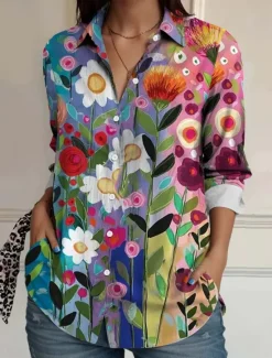 Clearance Women's Shirt Button Down Tunic Shirt Collar Long Sleeve Floral Elegant Vintage Tropical Regular Tops Work Daily s Print Summer Women Spring Tops