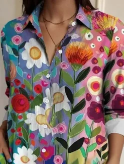 Clearance Women's Shirt Button Down Tunic Shirt Collar Long Sleeve Floral Elegant Vintage Tropical Regular Tops Work Daily s Print Summer Women Spring Tops