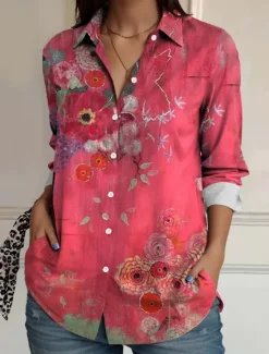 Clearance Women's Shirt Button Down Tunic Shirt Collar Long Sleeve Floral Casual Regular Tops Work Daily s Print Spring Fall Winter Women Spring Tops