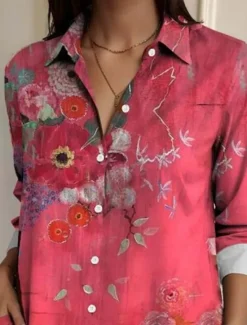 Clearance Women's Shirt Button Down Tunic Shirt Collar Long Sleeve Floral Casual Regular Tops Work Daily s Print Spring Fall Winter Women Spring Tops