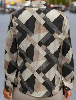 Women's Shirt Button Down Tunic Shirt Collar Long Sleeve Geometric Casual Regular Tops Work Daily s Print Spring Fall Women Blouses & Shirts