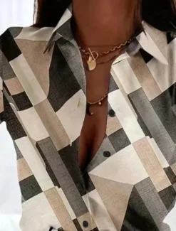 Women's Shirt Button Down Tunic Shirt Collar Long Sleeve Geometric Casual Regular Tops Work Daily s Print Spring Fall Women Blouses & Shirts