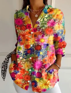 Outlet Women's Shirt Button Down Tunic Shirt Collar Long Sleeve Floral Casual Regular Tops Work Daily s Print Spring Fall Winter Women Spring Tops