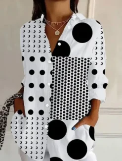 Hot Women's Shirt Button Down Tunic Shirt Collar Long Sleeve Graphic Geometric Striped Daily Stylish Casual Regular Tops Work Daily s Print White Blue Brown Green Spring Women Blouses & Shirts