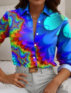 Women's Shirt Button Down Tunic Shirt Collar Long Sleeve Floral Casual Regular Tops Work Daily s Print Pink Red Blue Green Spring Fall Winter Women Spring Tops